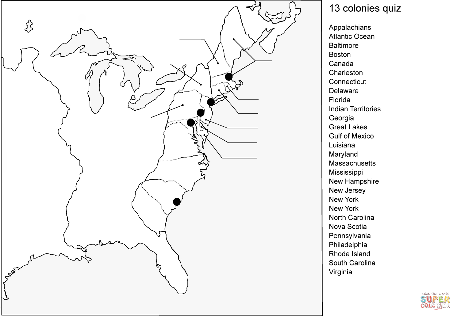 13 Colonies Map Quiz Coloring Page | Free Printable Coloring Pages - 13 Colonies Blank Map Printable