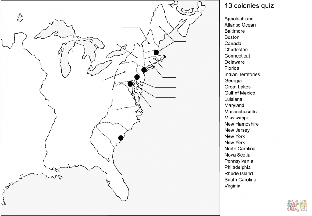 13 Colonies Map Quiz Coloring Page | Free Printable Coloring Pages - Outline Map 13 Colonies Printable