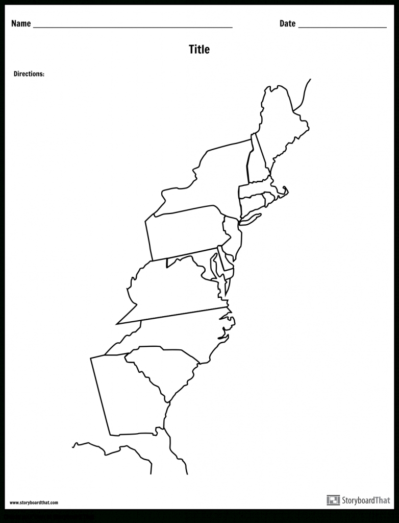13 Colonies Map Storyboardworksheet-Templates - Printable Map Of The 13 Colonies With Names