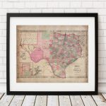 1866 Texas Map Print, Vintage Map Art, Antique Map, Wall Art, Map Of   Texas Map Wall Art