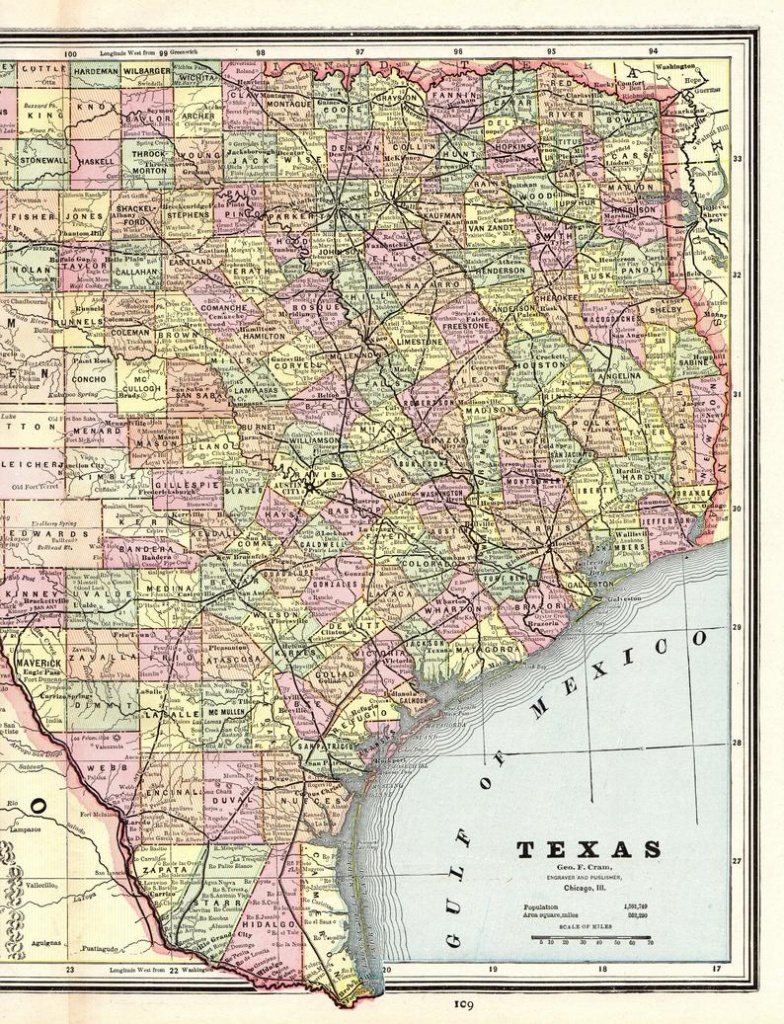 1888 Antique Texas Map Vintage State Map Of Texas Gallery Wall | Etsy - Antique Texas Map