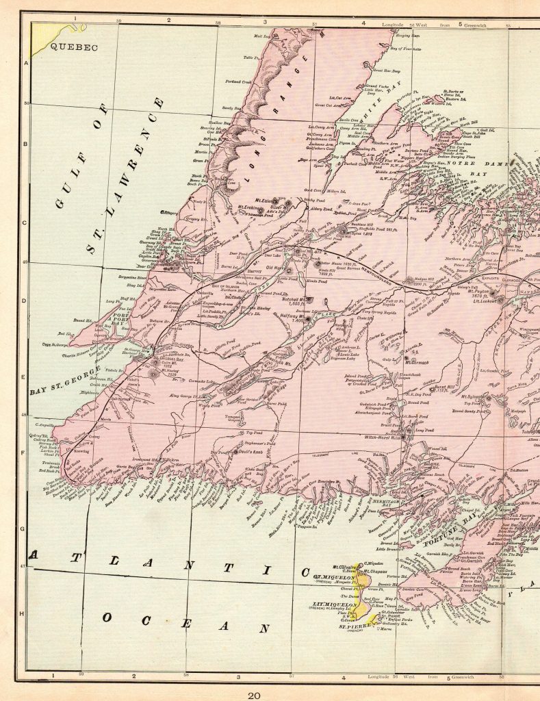 1901 Antique Newfoundland Map Of Newfoundland Canada Print Vintage - Printable Map Of ...