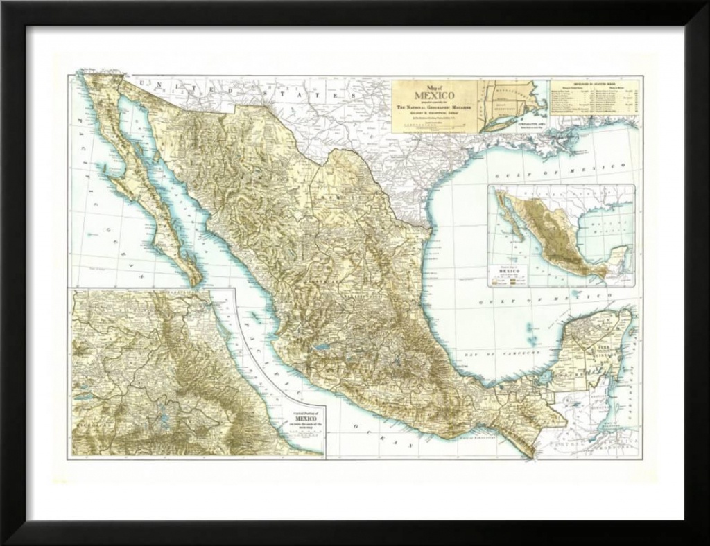 1916 Mexico Map Framed Print Wall Artnational Geographic Maps - National Geographic Printable Maps