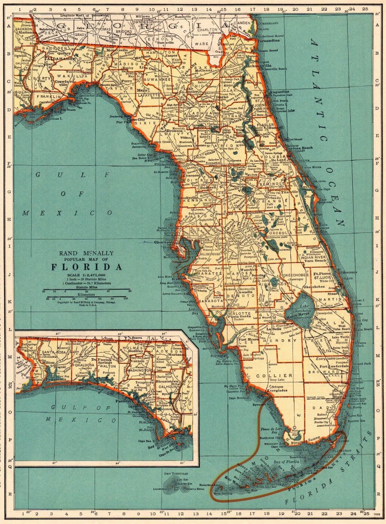 1937 Antique Florida Map Vintage State Map Of Florida Gallery Wall - Florida Map Wall Art