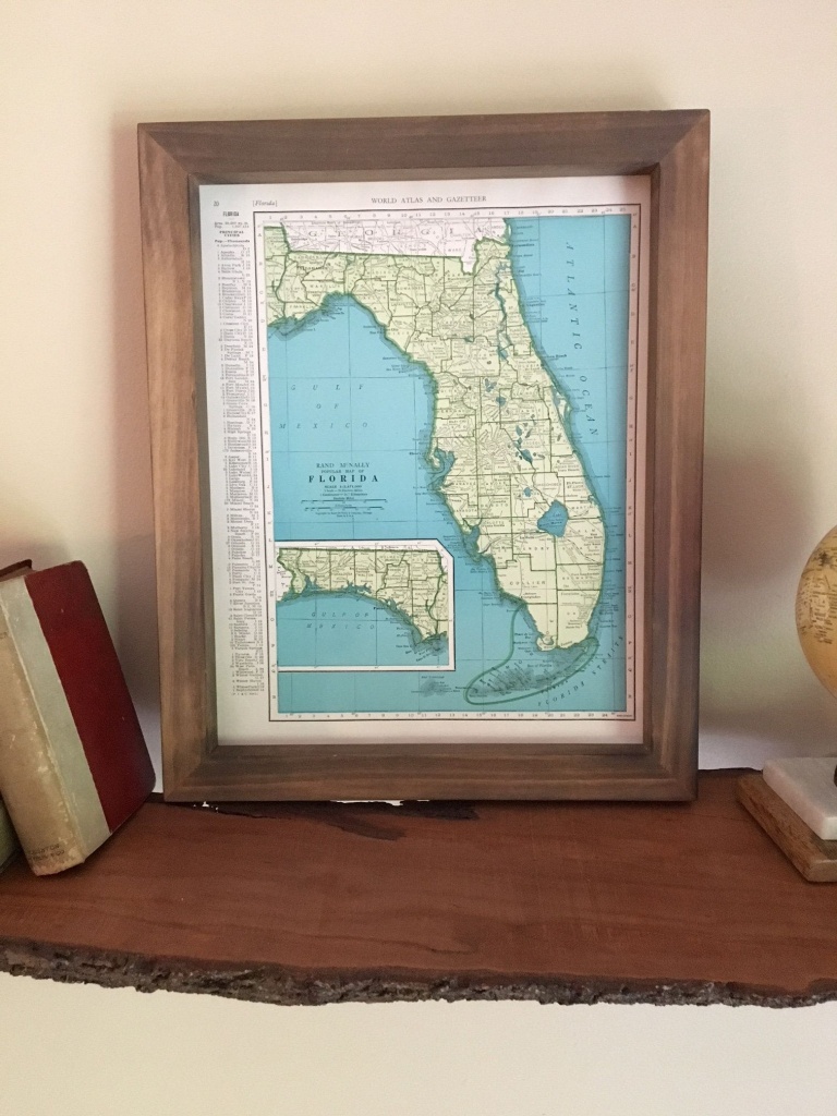 1943 Florida Original Framed Map // Vintage Framed Map Of Florida - Framed Map Of Florida