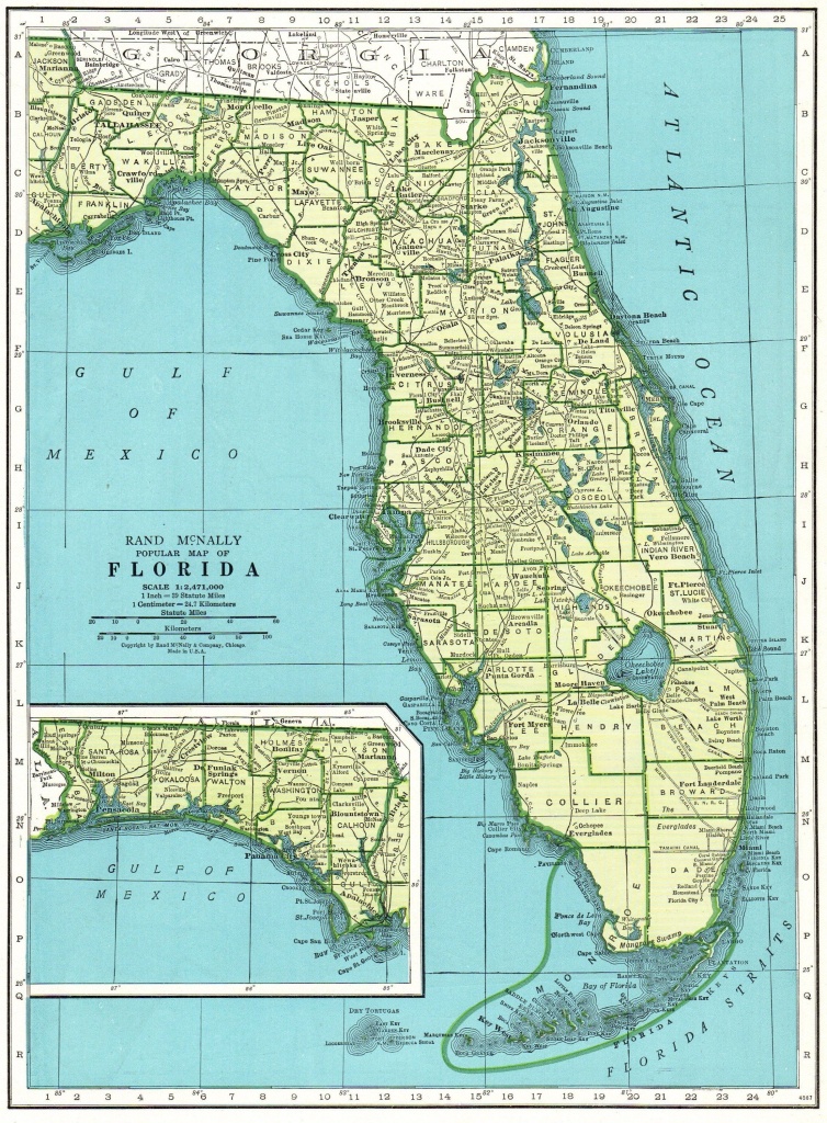 1947 Vintage Florida Map Antique State Map Of Florida Print Gallery - Map Of Florida Wall Art