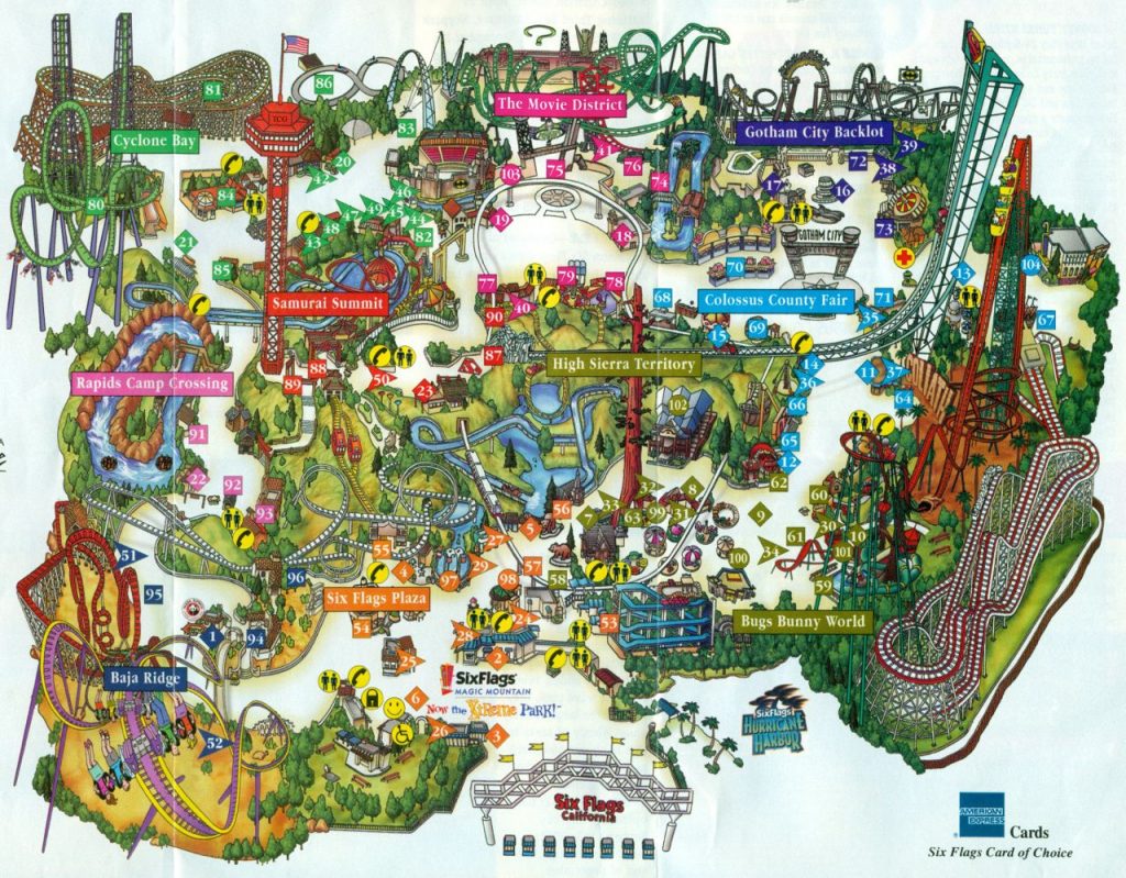 2001 Six Flags Magic Mountain Map & Guide – The Coaster Guy - Six Flags ...