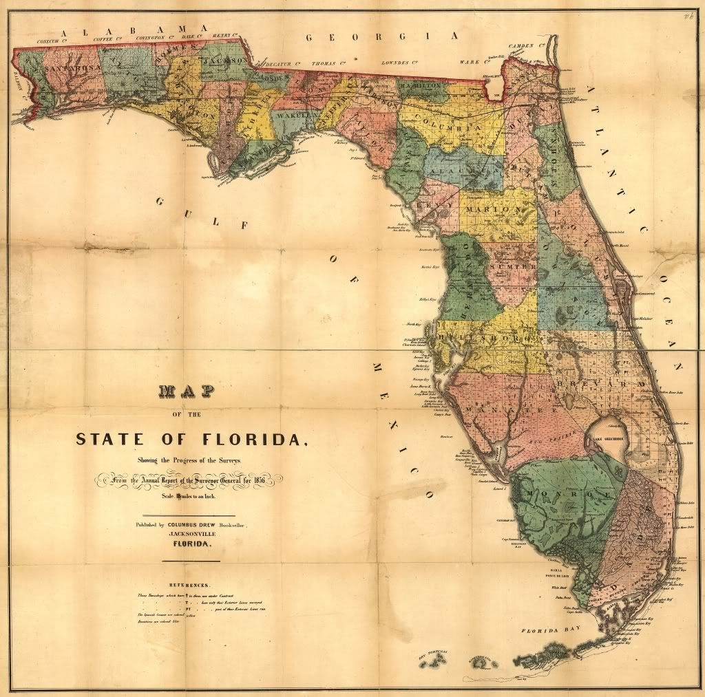 24X36 Vintage Reproduction Railroad Rail Train Historic Map Florida - Vintage Florida Map