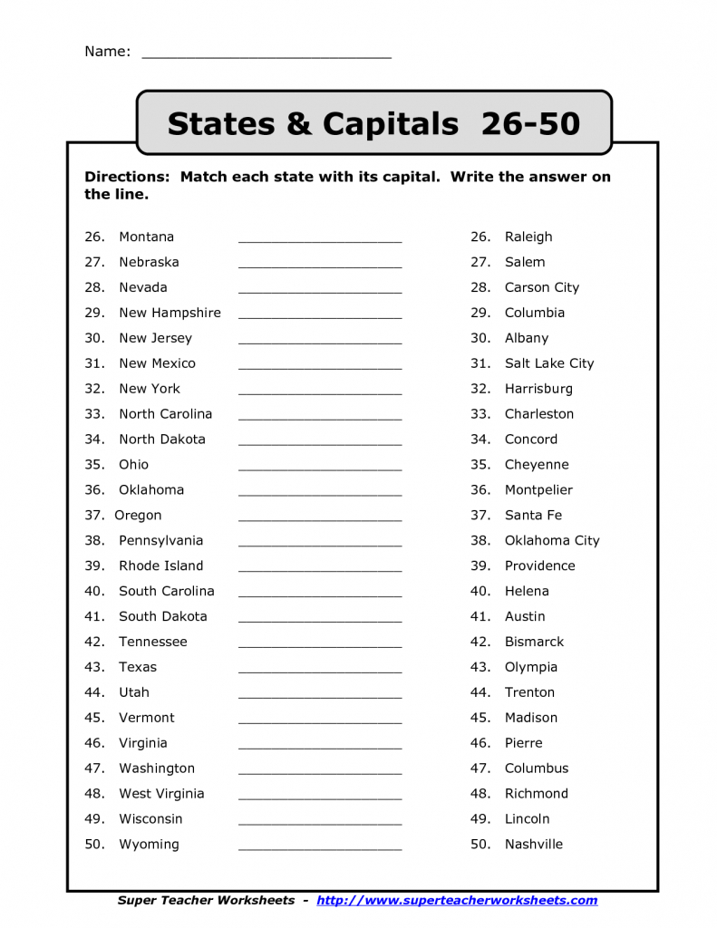 50 States Capitals List Printable | Back To School | States - 50 States And Capitals Map Quiz Printable