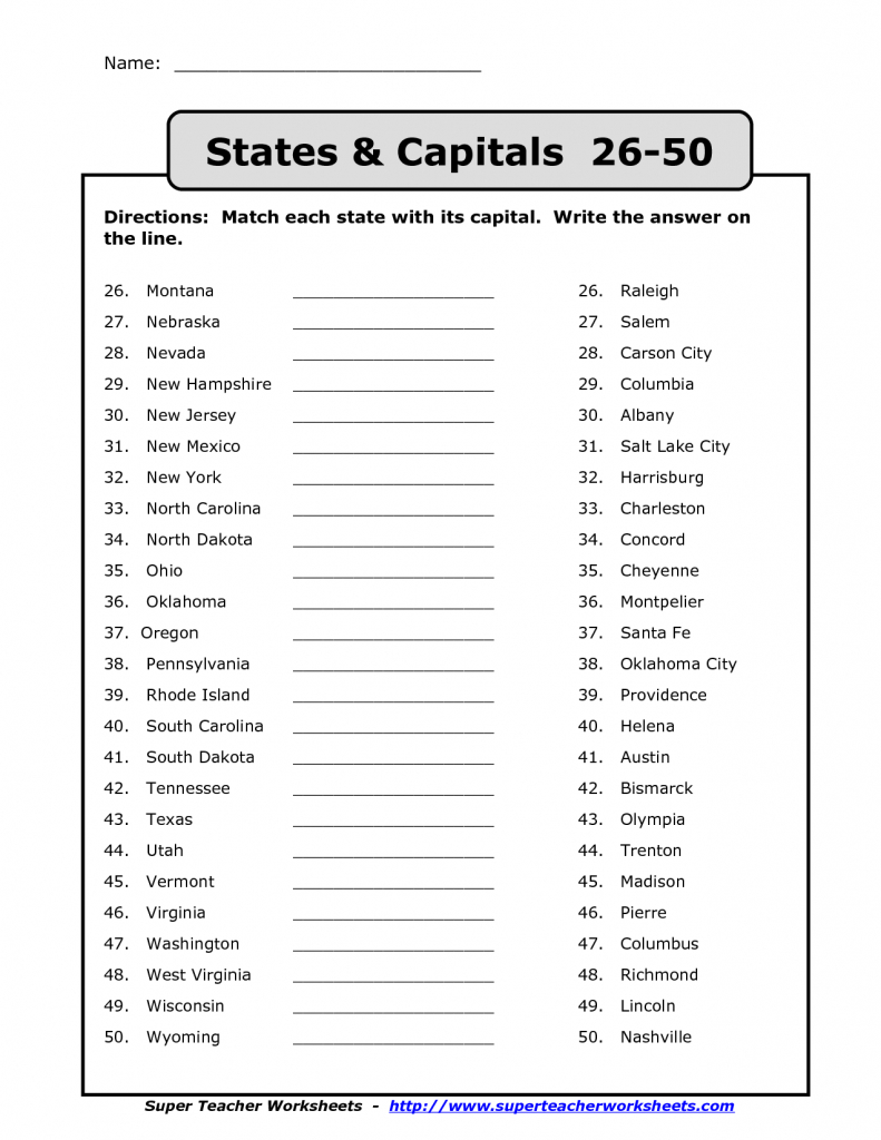 50 States And Capitals Map Quiz Printable Printable Maps