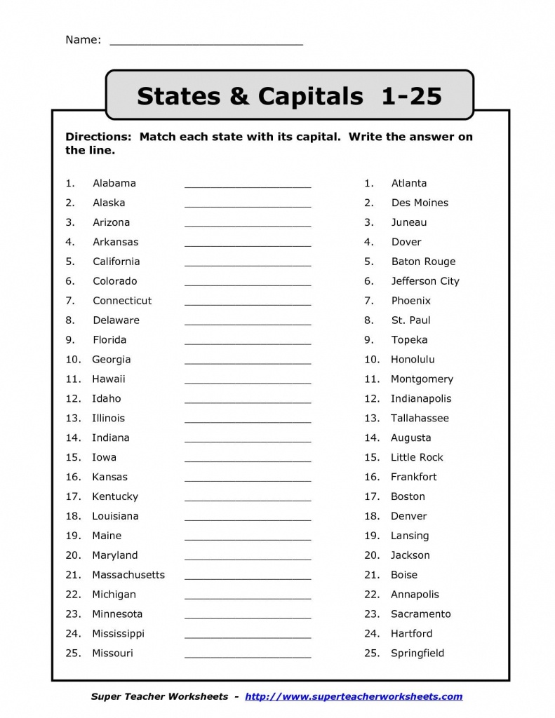 50 States Map Quiz Printable | 4Th Grade Throughout 50 States And - Blank States And Capitals Map Printable