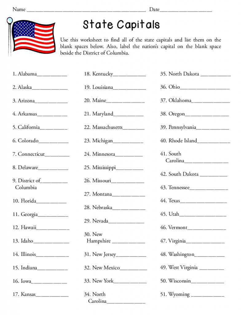 50+States+And+Capitals+Worksheet | School | States, Capitals - States And Capitals Map Test Printable