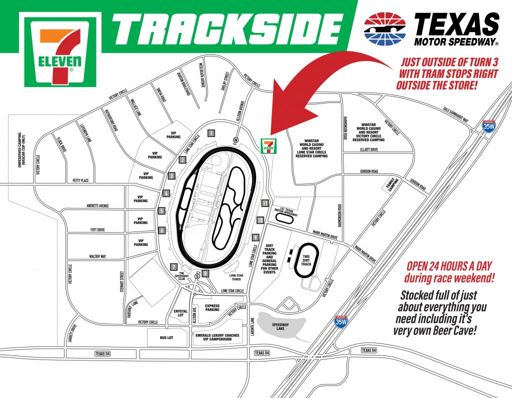 7-Eleven Trackside - Texas Motor Speedway Parking Map - Printable Maps