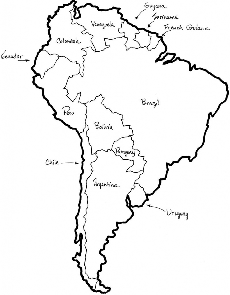 A Printable Map Of South America Labeled With The Names Each Outline - Printable Map Of South America With Countries
