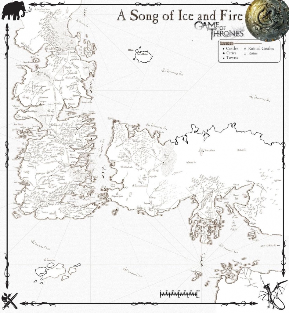 A Song Of Fire &amp;amp; Ice - The Fictional Continents Of Westeros &amp;amp; Essos - Printable Map Of Westeros
