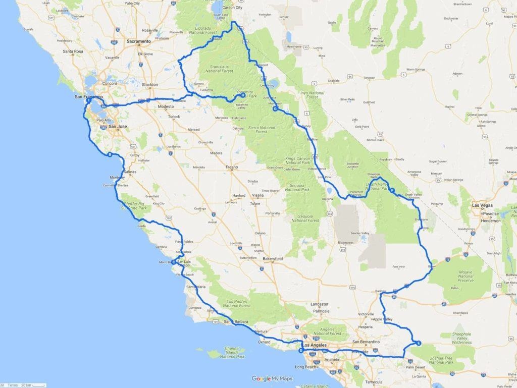 A Two Week California Road Trip Itinerary - Finding The Universe - Best California Road Trip Map