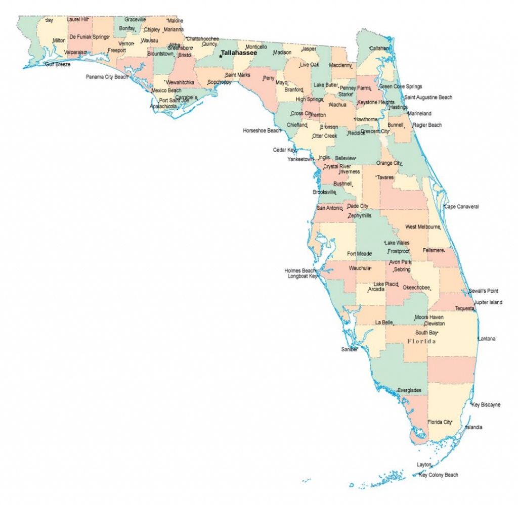 Administrative Map Of Florida State With Major Cities | Florida - Belleview Florida Map