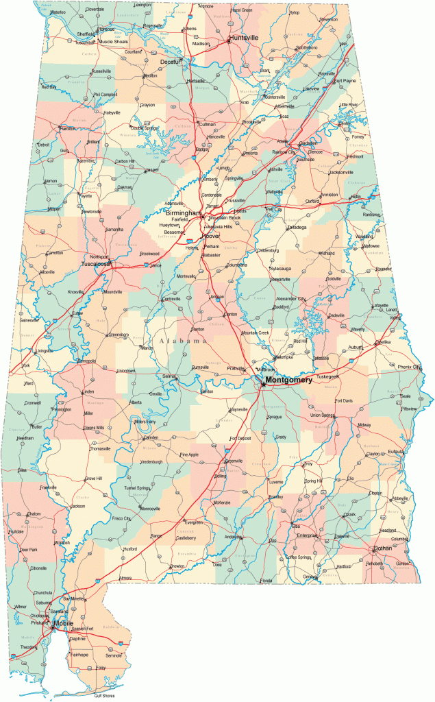 Alabama Road Map - Al Road Map - Alabama Highway Map - Printable Alabama Road Map