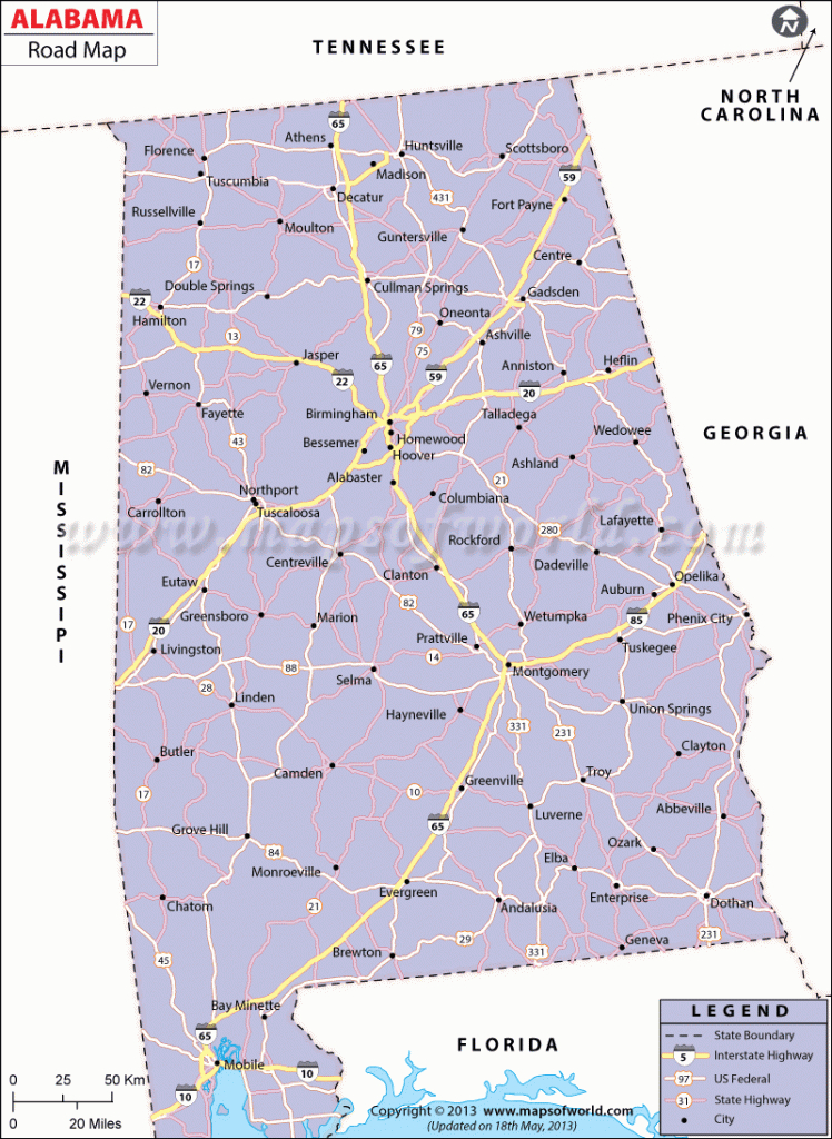 Alabama Road Map, Alabama Highways Map, Alabama Interstates - Printable Alabama Road Map