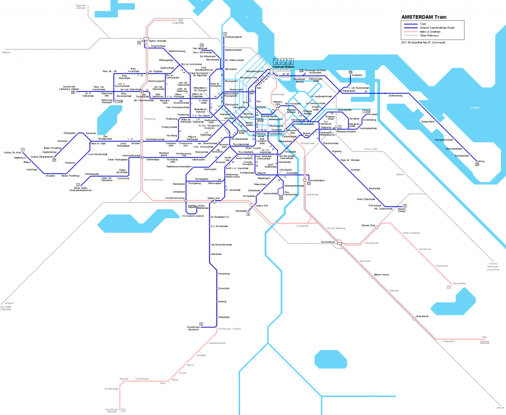 Amsterdam Tram Map For Free Download | Map Of Amsterdam Tramway Network - Amsterdam Tram Map Printable