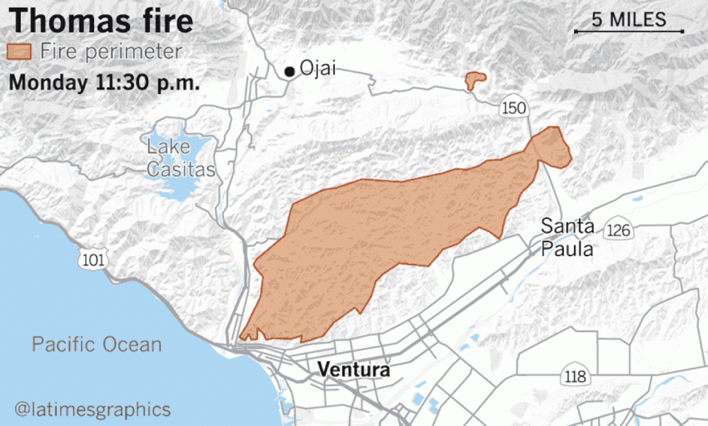 Animated Map: Watch As The Thomas Fire Explodes In Ventura County - Fire Watch California Map