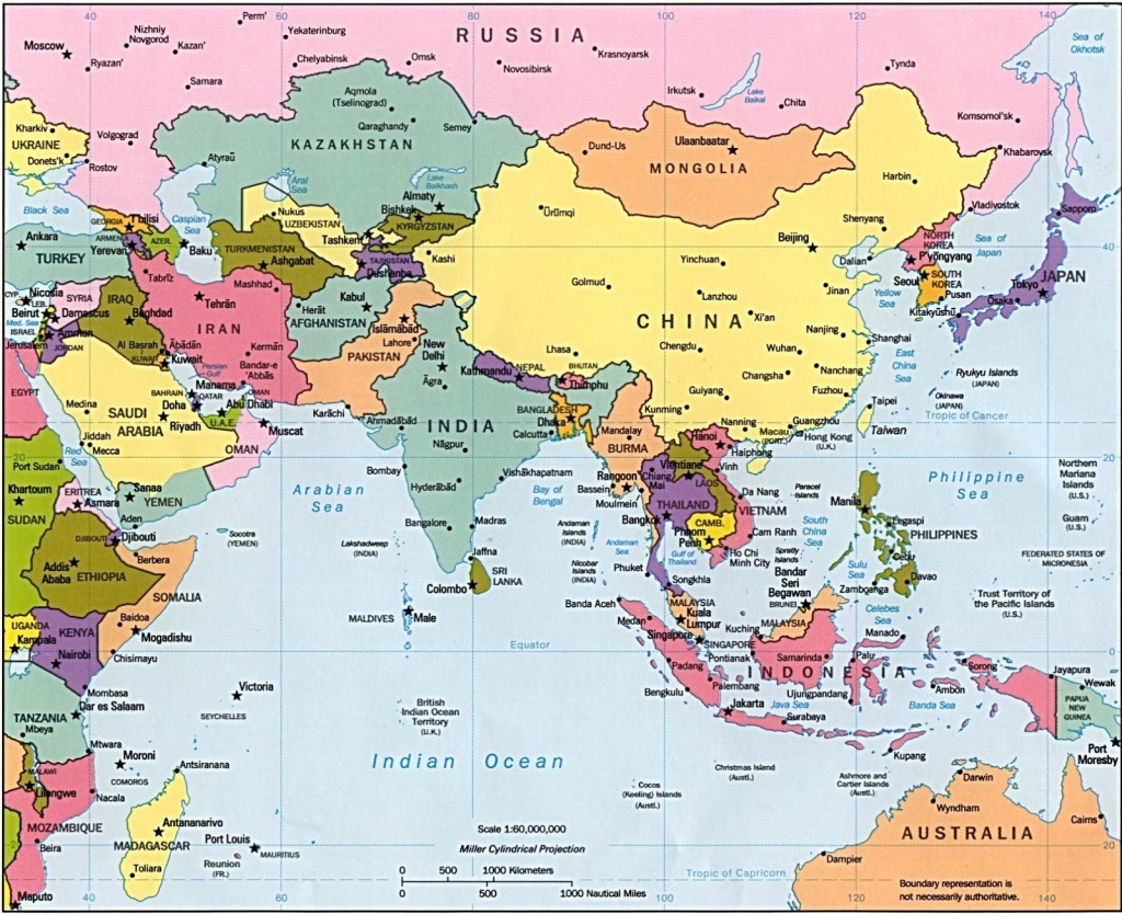 Asia Maps With Countries And Capitals Simple Printable Map Pikku Of - Printable Map Of Asia