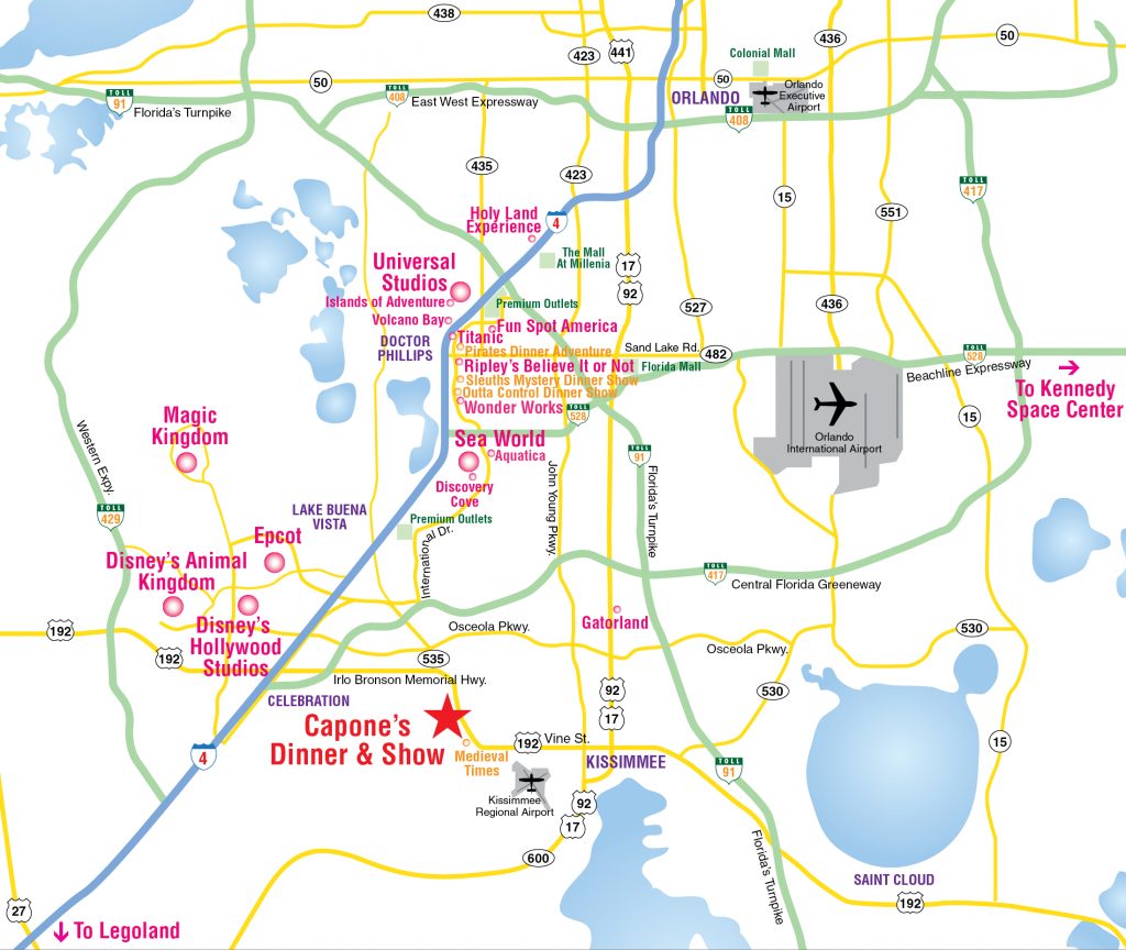 Attractions Map Orlando Area Theme Park Map Alcapones Road Map To