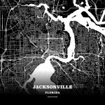 Black Map Poster Template Of Jacksonville, Florida, Usa | Hebstreits   Florida Map Poster