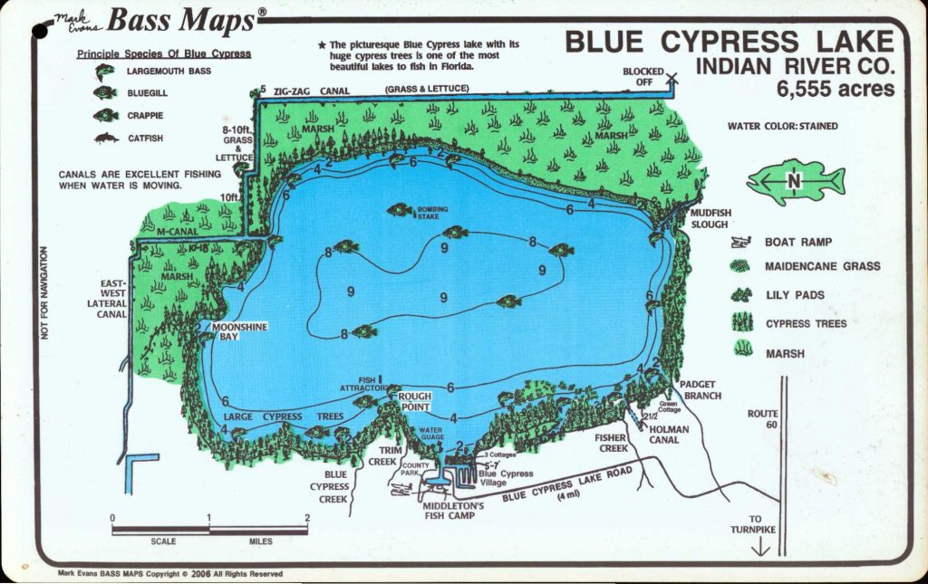 Blue Cypress Bass Map - Mark Evans Maps - Florida Fishing Lakes Map ...