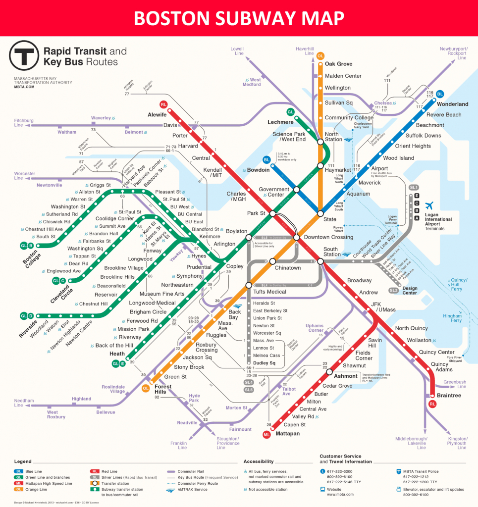 Boston Subway Map - Lines, Stations And Interchanges - Mbta Subway Map Printable