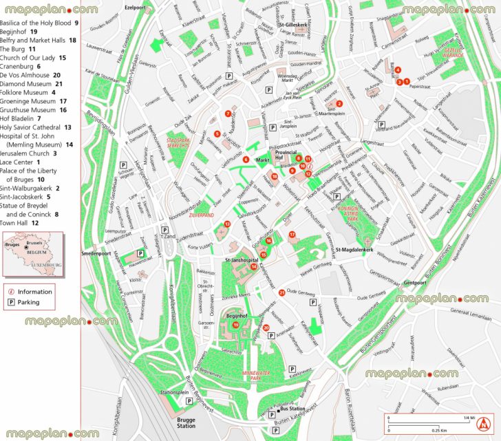 Bruges Map - Updated Attractions Map In English Showing Location Of ...