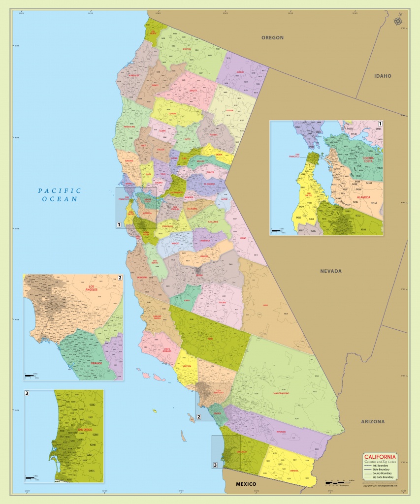 Buy California Zip Code Map With Counties - California Zip Code Map