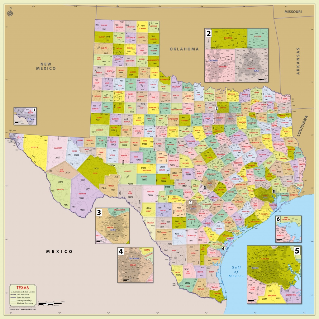 Buy Texas Zip Code With Counties Map - Texas Zip Code Map