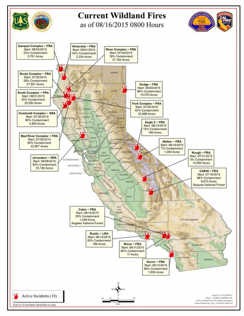 Cal Fire Sunday Morning August 16, 2015 Report On Wildfires In - Active Fire Map For California