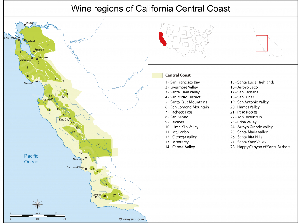 California Central Coast Map Of Vineyards Wine Regions - Central California Wine Country Map