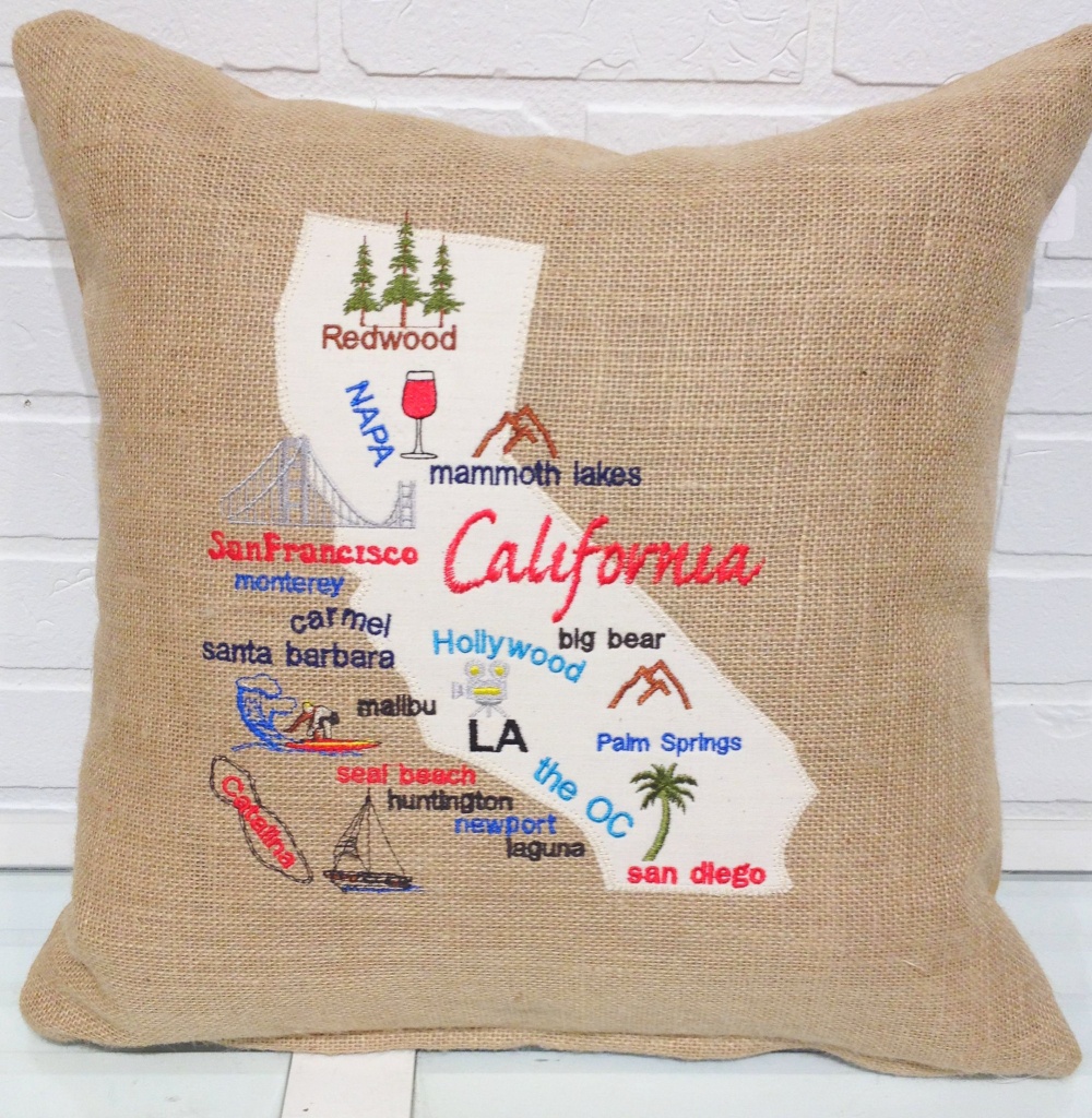 California Map Pillow California Burlap Pillow Burlap | Etsy - California Map Pillow