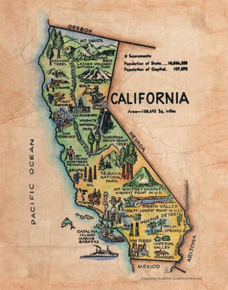 California Old California Map Kid's Retro Map