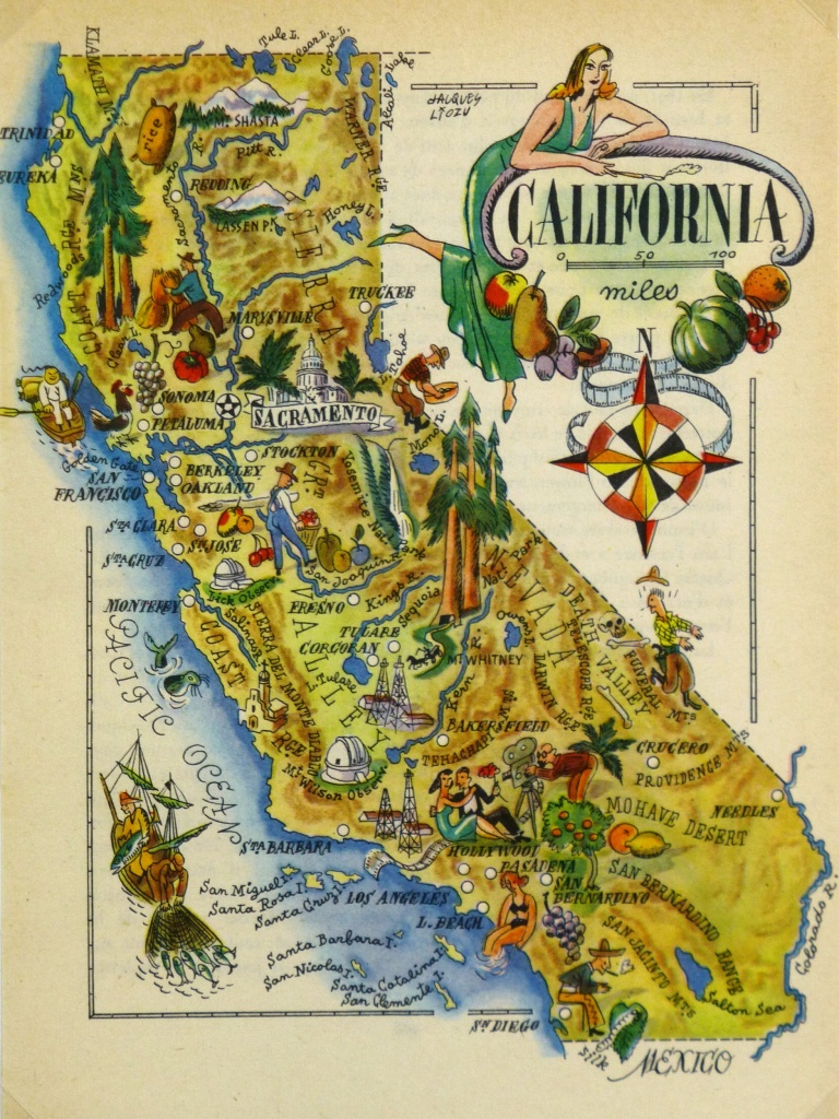 California Pictorial Map, 1946 - Antique Map Of California