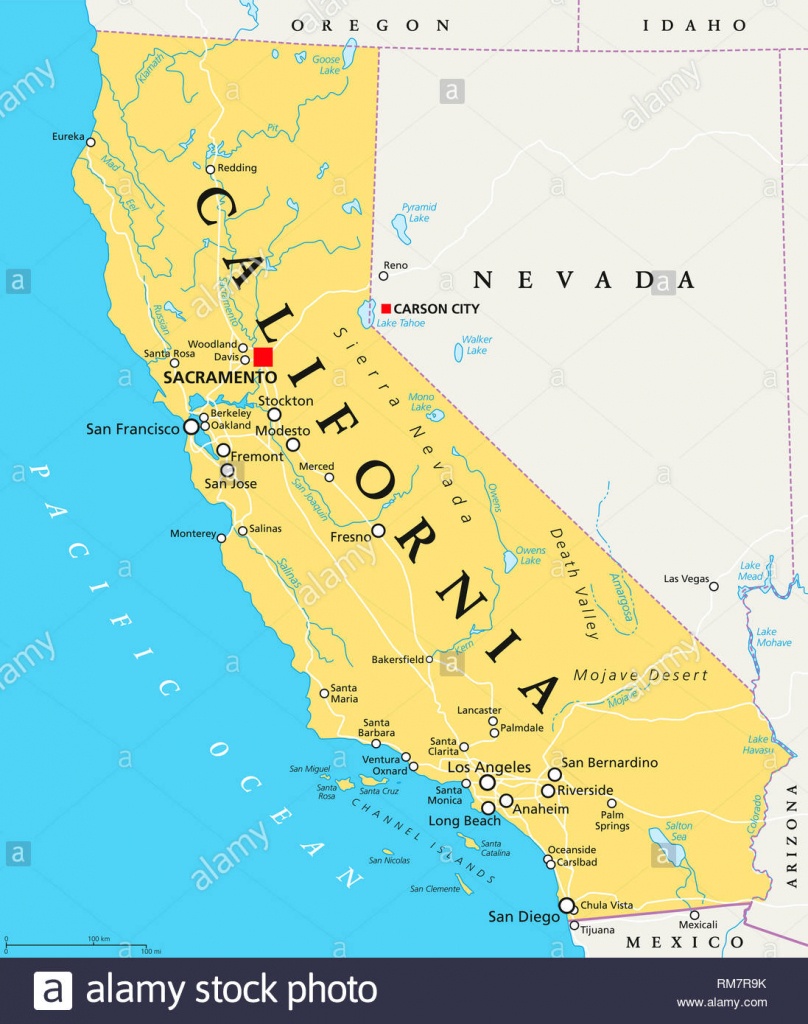 California Political Map With Capital Sacramento, Important Cities - Lakes In California Map