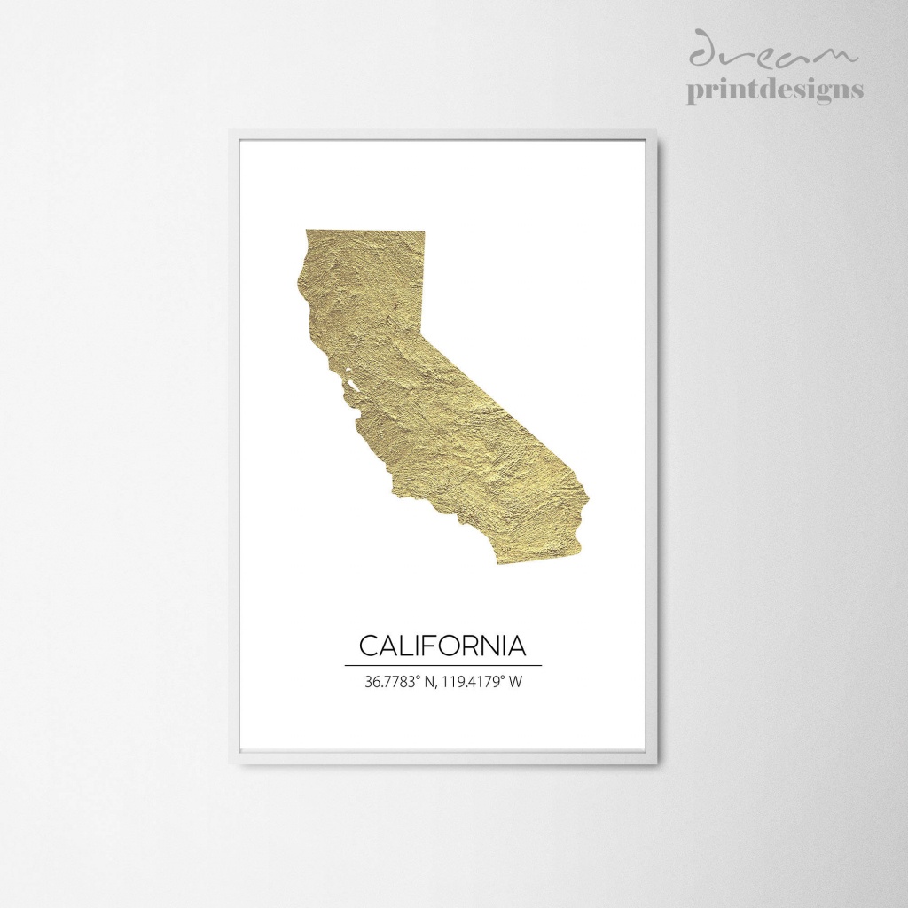 California Printable Art California Map Coordinates Poster | Etsy - California Map Poster