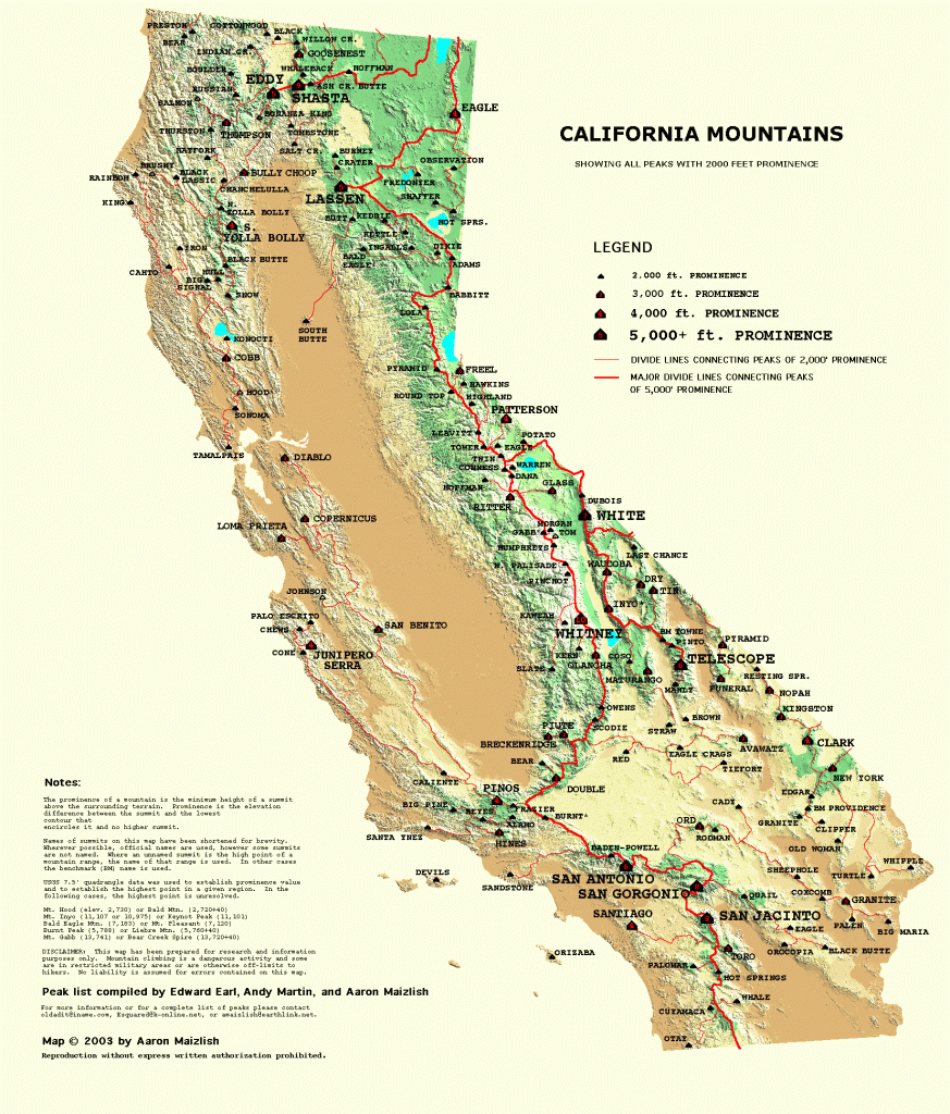 California Prominence Map - California Desert Map