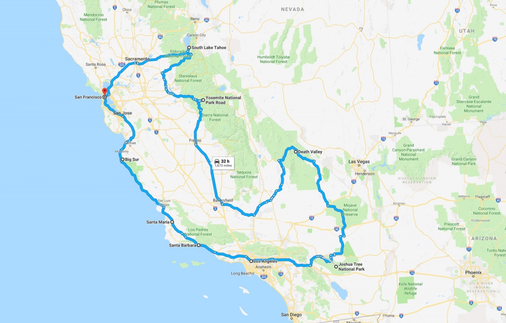 California Road Trip - The Perfect Two Week Itinerary | The Planet D - Road Trip California Map