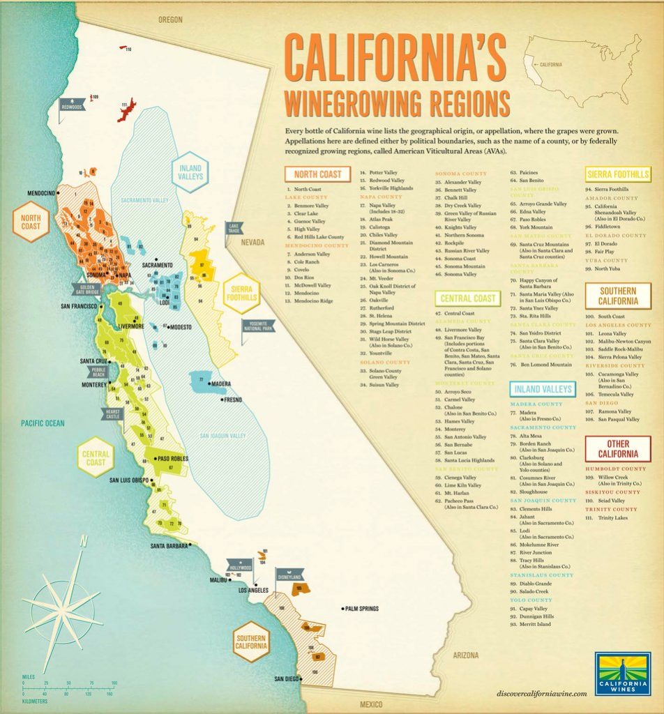 California Wine Regions Maplets Map Of California Wine Appellations