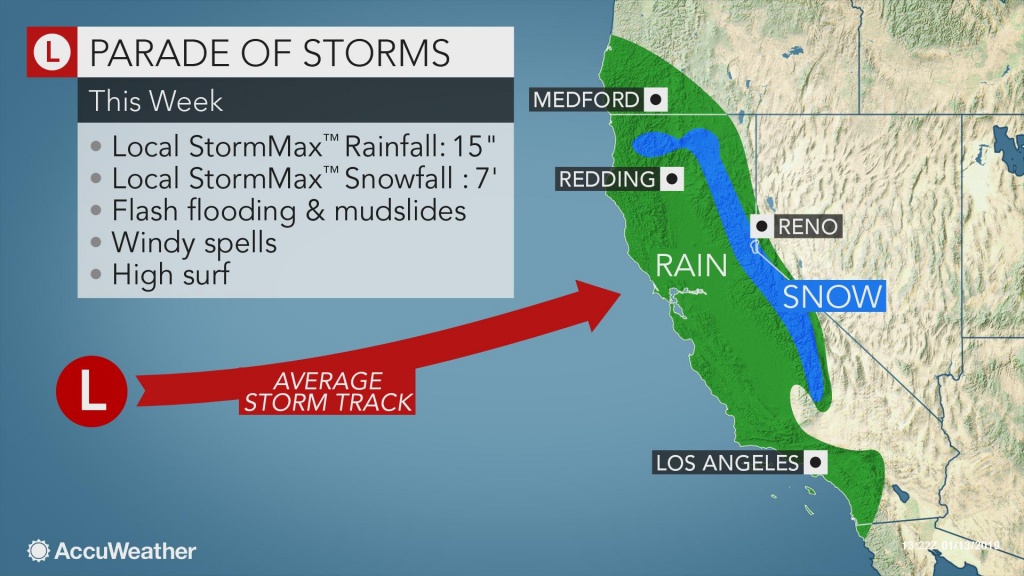 Californians To Face Relentless Wet, Snowy Weather Through The Week - California Weather Map