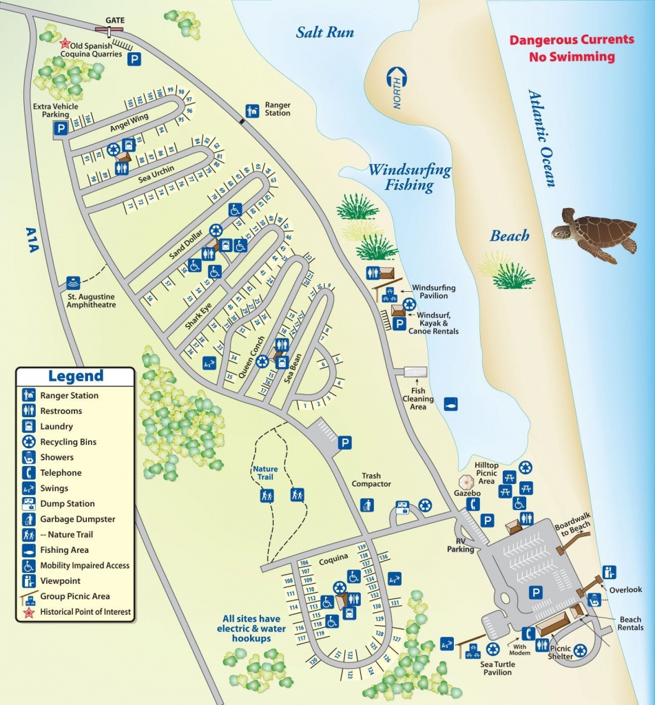 Campground Map Anastasia State Park | Florida | Florida Camping - St Augustine Florida Map Of Attractions