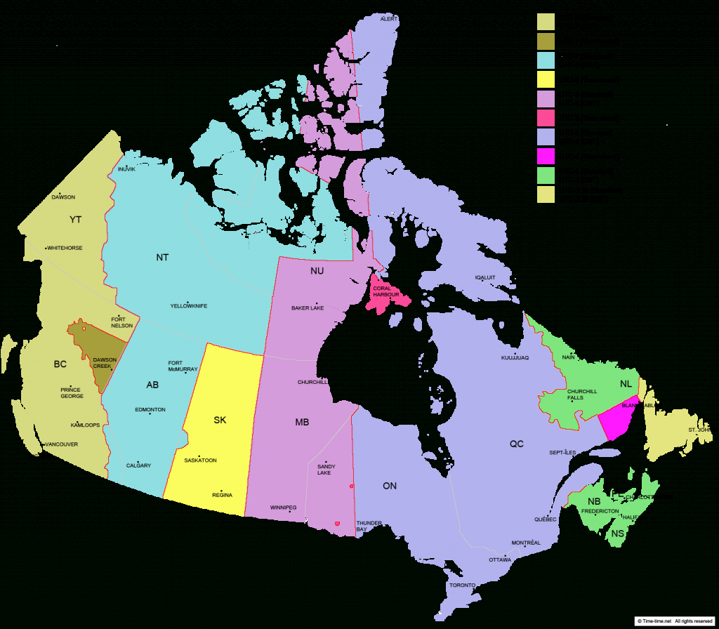 Canada Time Zone Map - With Provinces - With Cities - With Clock - Printable North America Time Zone Map