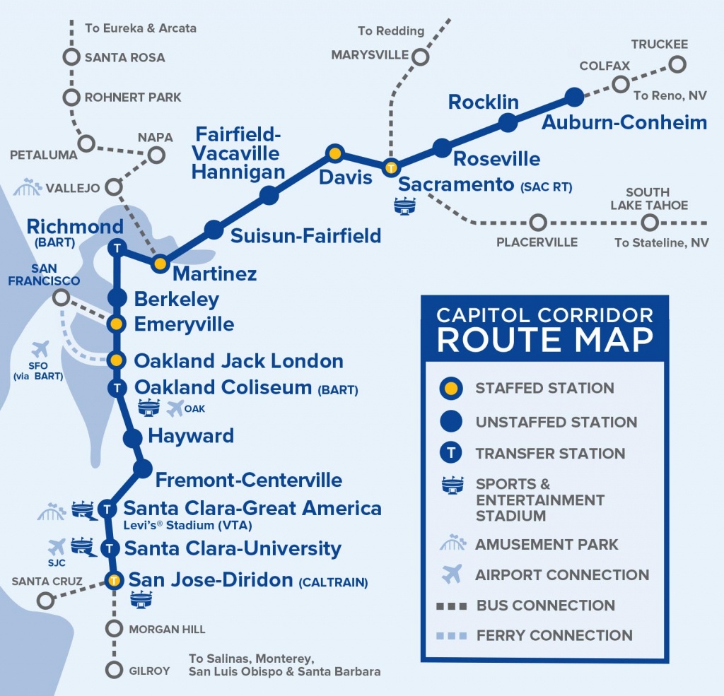 Capital Corridor Train Route Map For Northern California - Amtrak Map California
