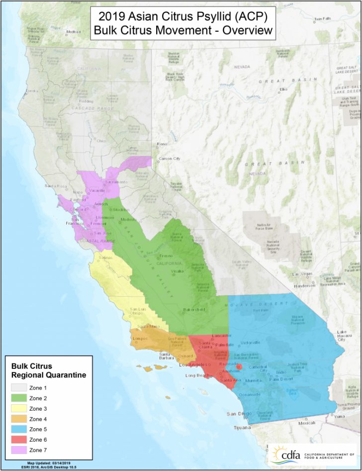 Cdfa - Plant Health - Asian Citrus Psyllid (Acp) - California Zone Map ...