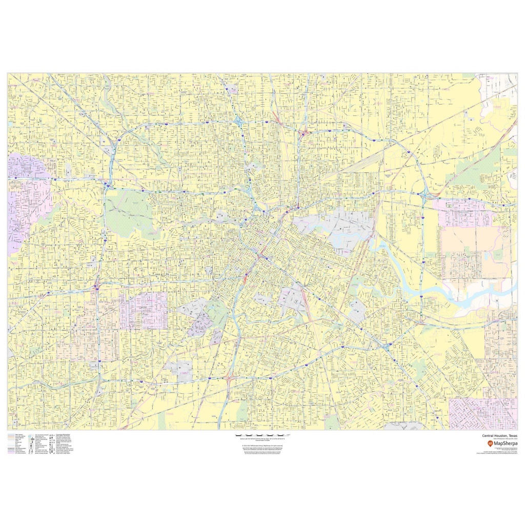 Central Houston, Texas - Landscape - The Map Shop - Houston Texas Map
