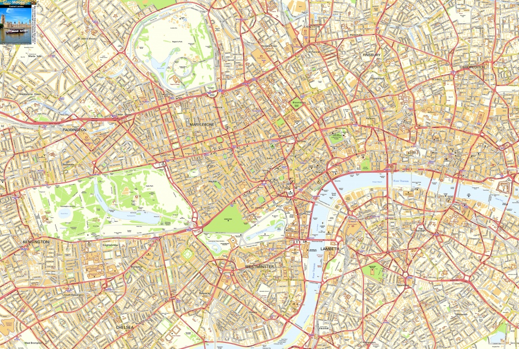 Central London Offline Sreet Map, Including Westminter, The City - London Street Map Printable